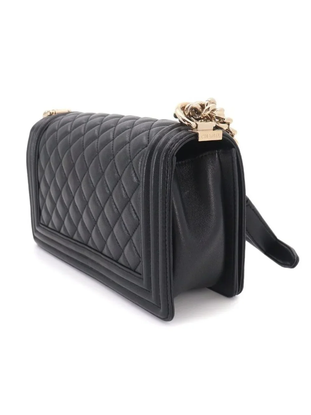 Chanel Boy Chain Shoulder Bag Lambskin Black Gold